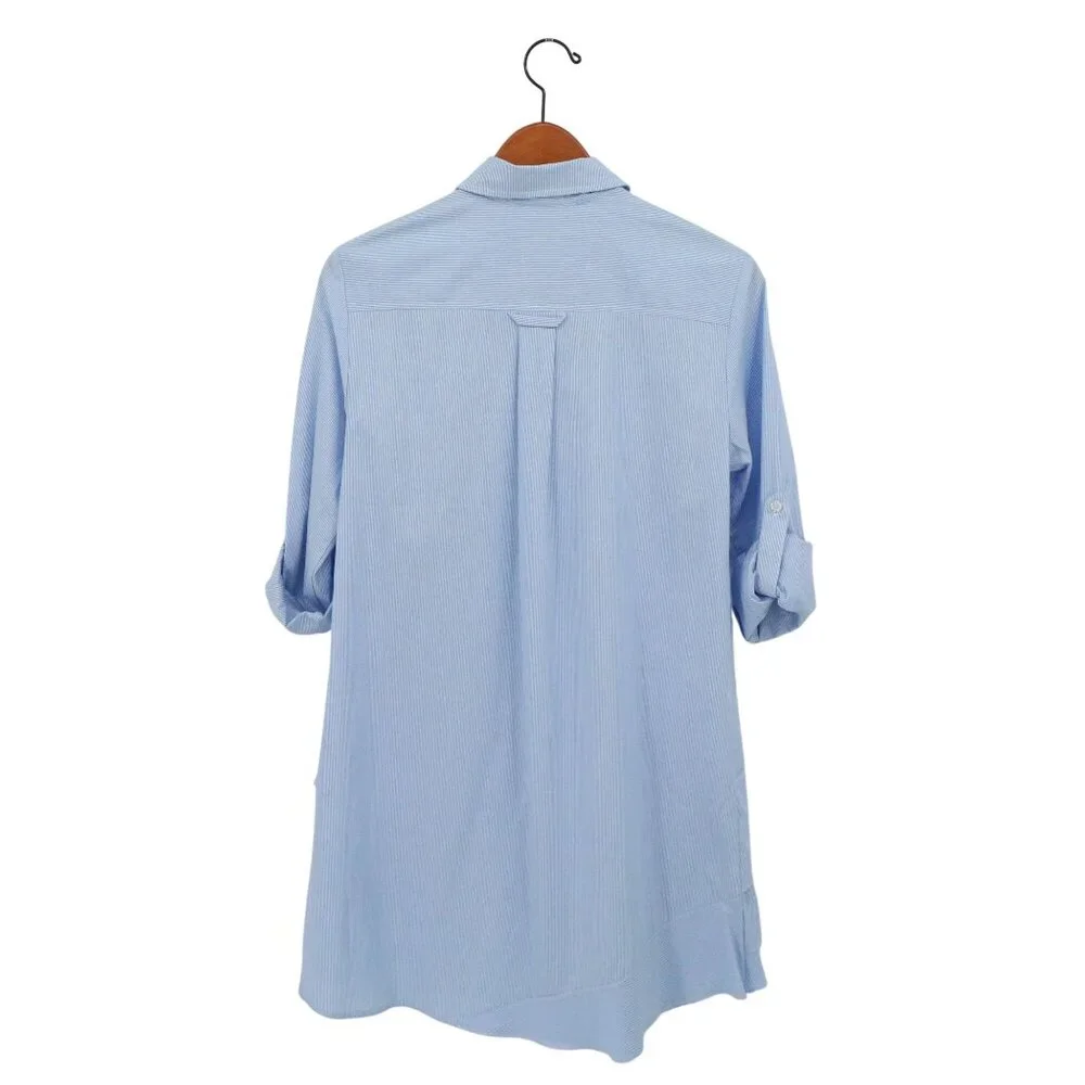 NWT Finley Jenna Striped Ruffled Tiered Shirt Dress Blue White Shirtdress S - Picture 8 of 8